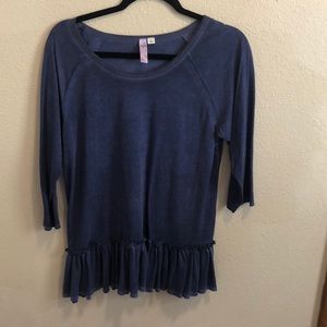 denim colored ruffle shirt